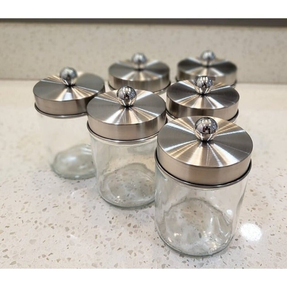 New 6Pc Apothecary Jars Bathroom Vanity Organizer- Rustic Farmhouse Decor